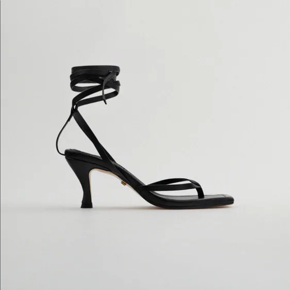 Zara Square Toe High Heel Leather Sandals